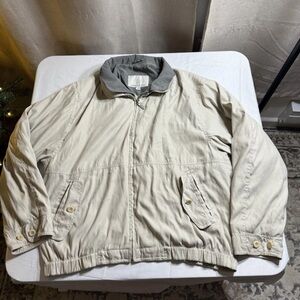 London Fog Beige Bomber Jacket Men’s Large Zip Up Vintage 90s Microfiber Coat